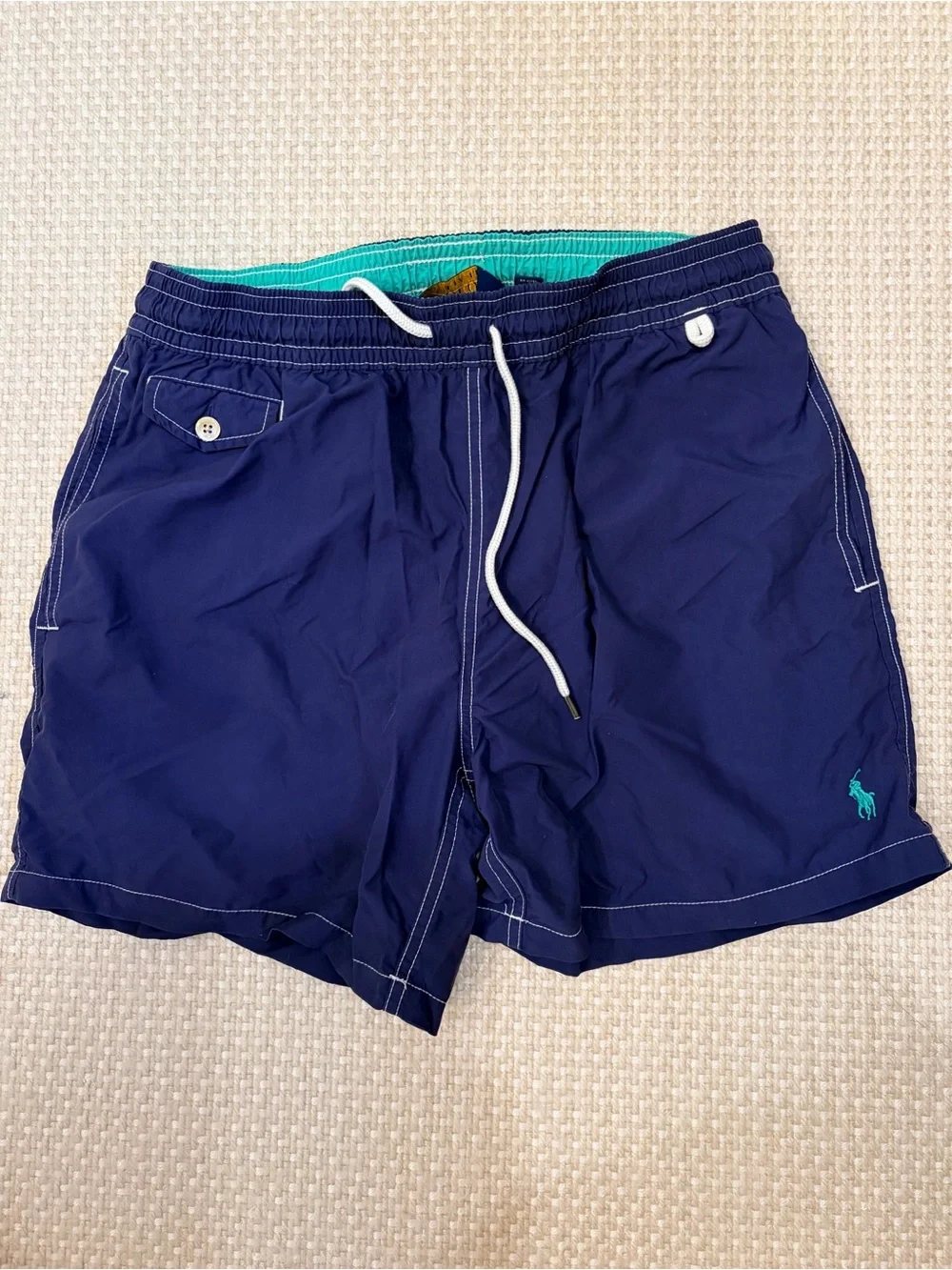 Polo by Ralph Lauren Navy Swim Trunks with White Piping - 5” inseam